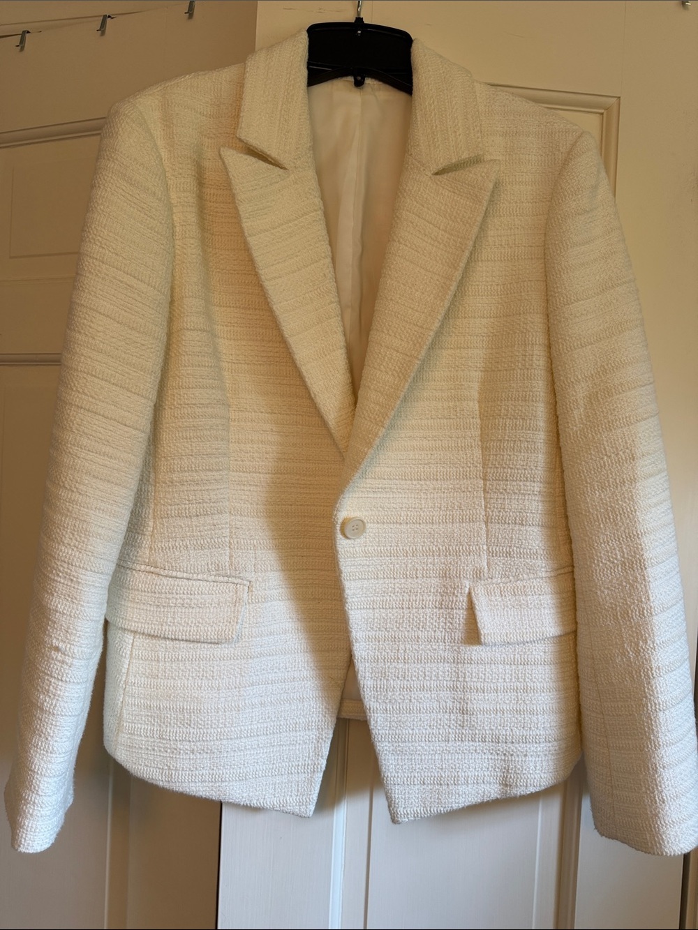 Theory Cream Textured Single-Button Blazer